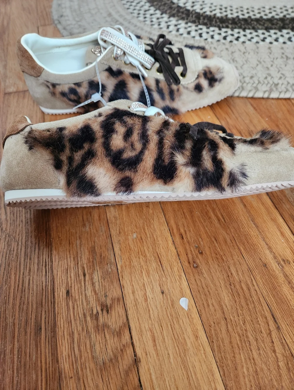 Kurt Geiger Leopard Print Faux Fur Lace-Up Sneakers - Tan